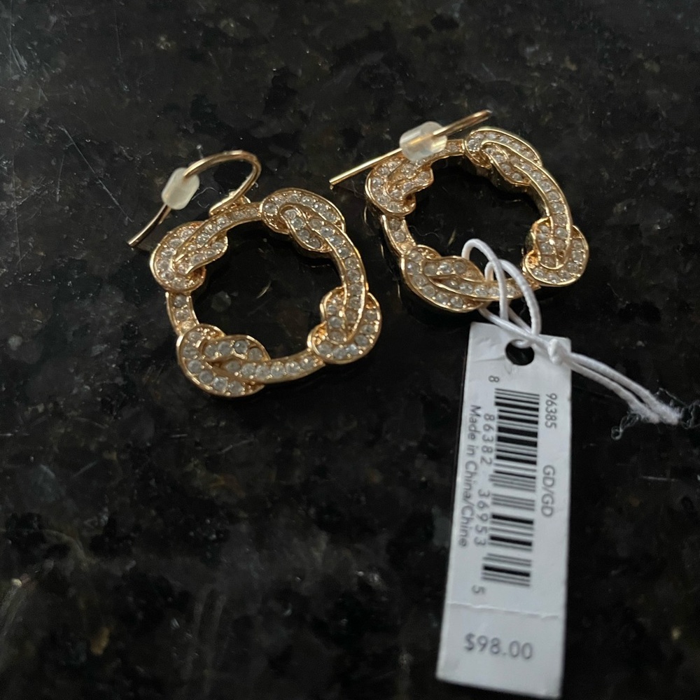 Coach Gold Tone Pave’ Dangle Rope Design Earrings NEW